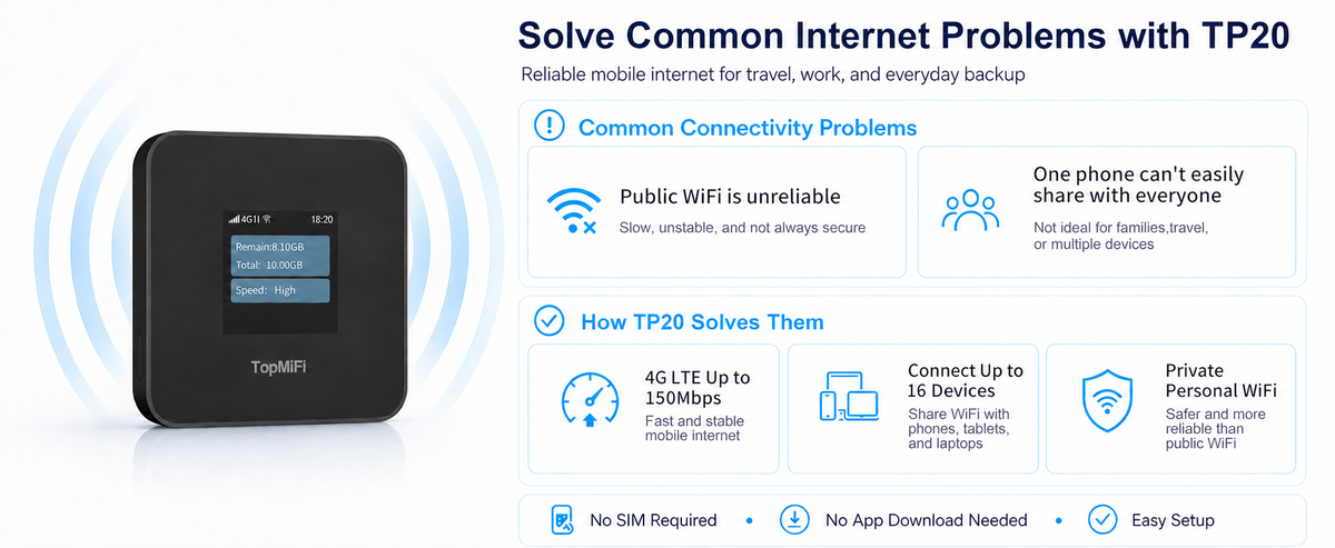 TD20 portable WiFi hotspot — solve common internet problems